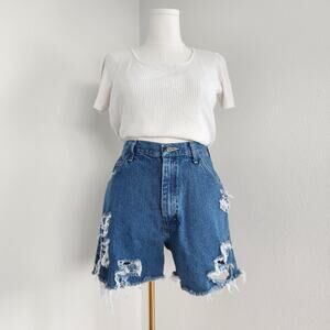 Wrangler Relaxed Fit High Waisted Distressed Denim Jean Shorts Ripped 32–33